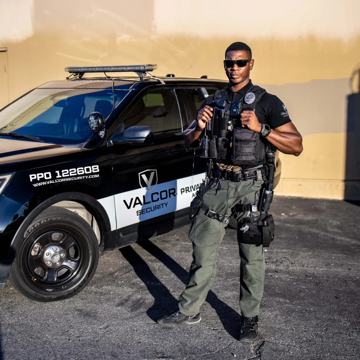 A marked Valcor Security patrol vehicle on assignment.