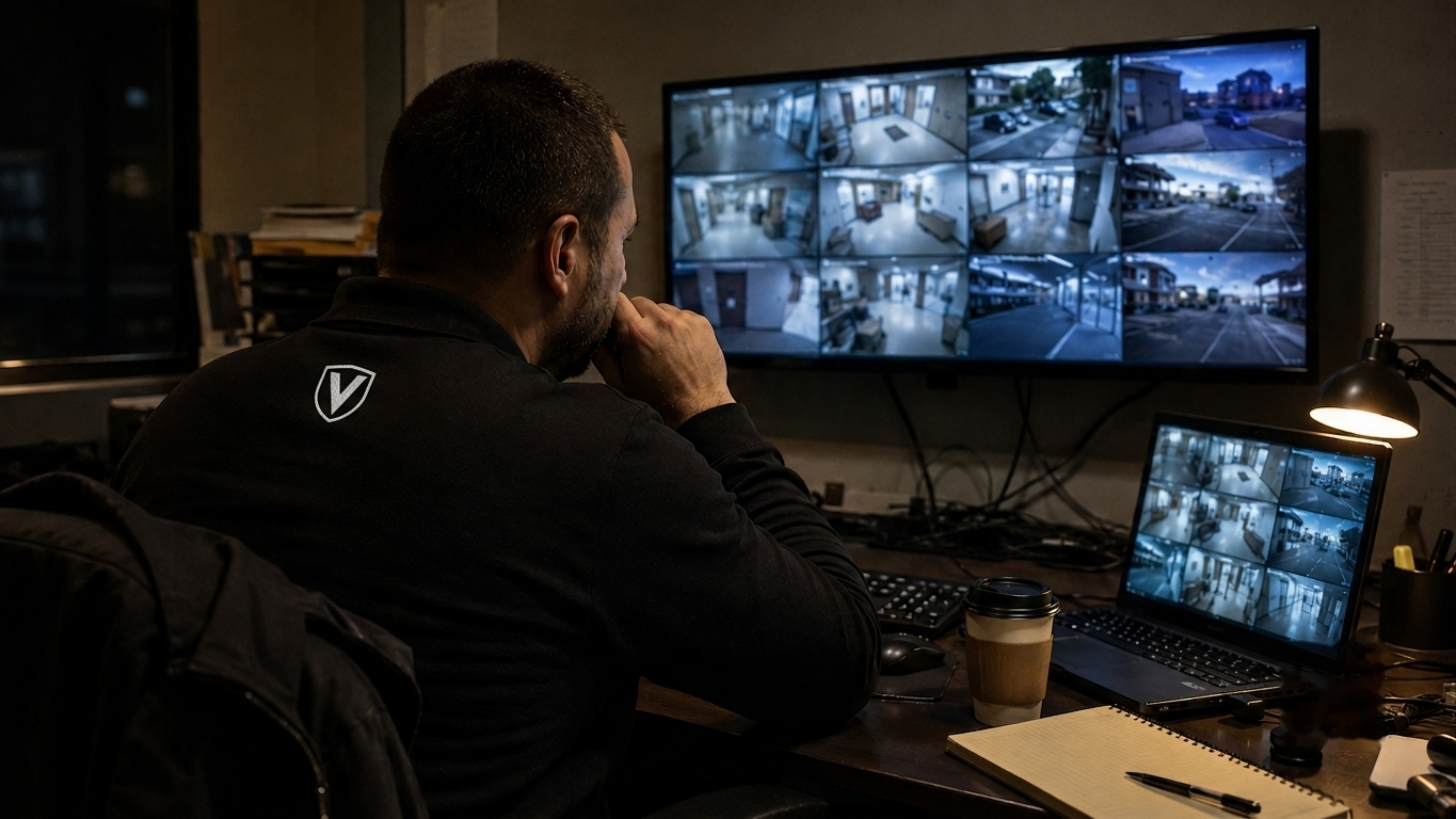Valcor operator monitoring live camera feeds in a control room