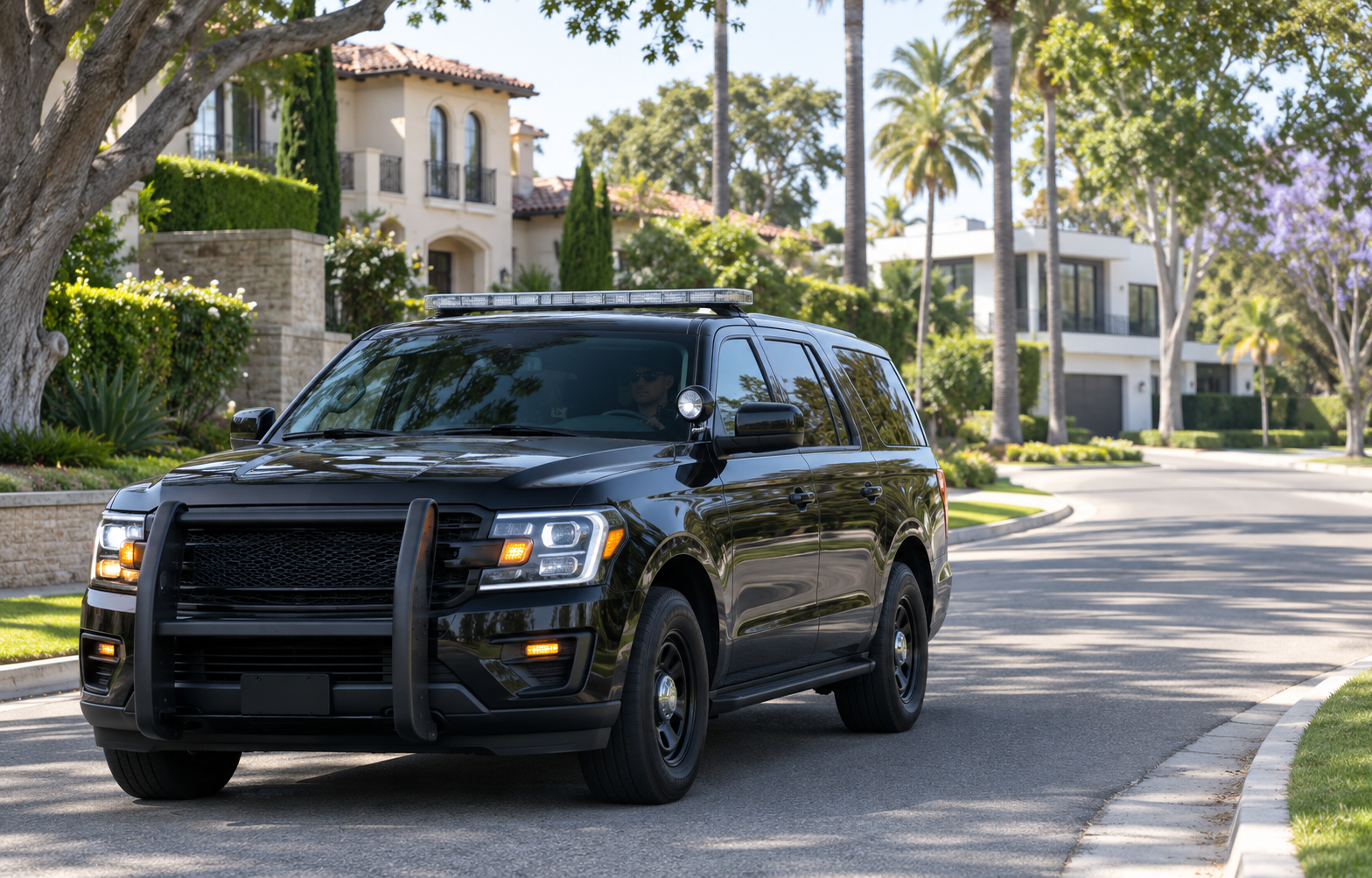 Marked Valcor patrol SUV on a residential community street
